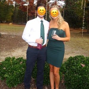 Strapless dark green cocktail dress